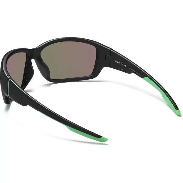 CARFIA Polarized Sport Sunglasses for Men Cycling Fishing Running Golf Baseball Glasses Unbreakable Imported TR90 FrameA1 Matte Black Frame Green Mirror