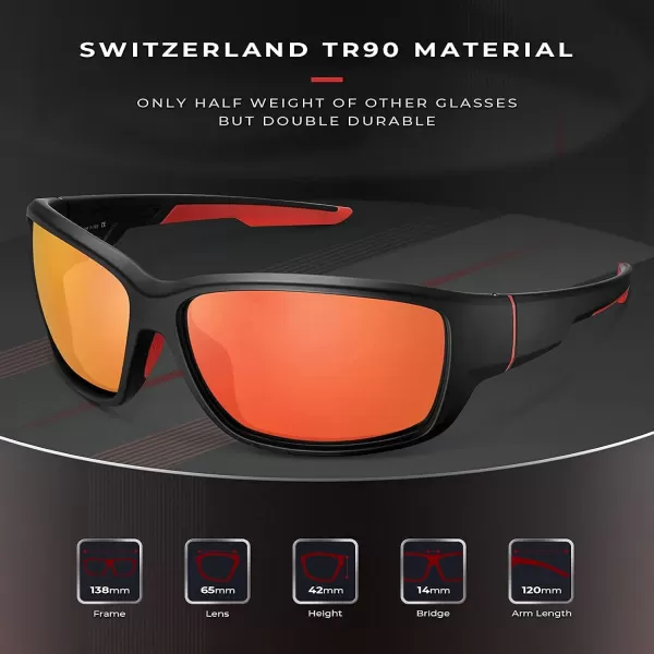 CARFIA Polarized Sport Sunglasses for Men Cycling Fishing Running Golf Baseball Glasses Unbreakable Imported TR90 FrameA1 Matte Black Frame Red Mirror
