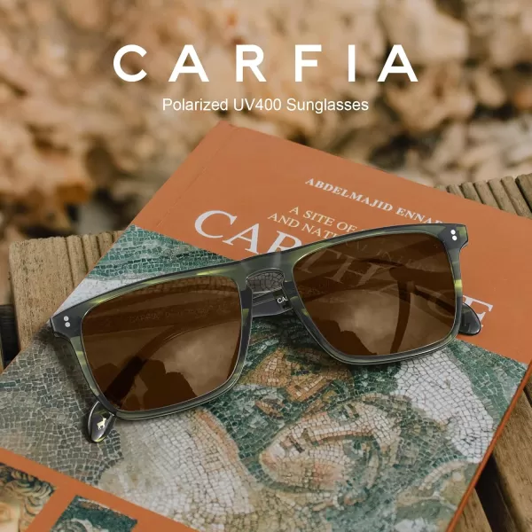 CARFIA Retro Polarized Sunglasses for Men UV Protection Handcrafted Acetate Frame Fashion Cool Sun Glasses CA535724 Green Striped Frame Brown Lens