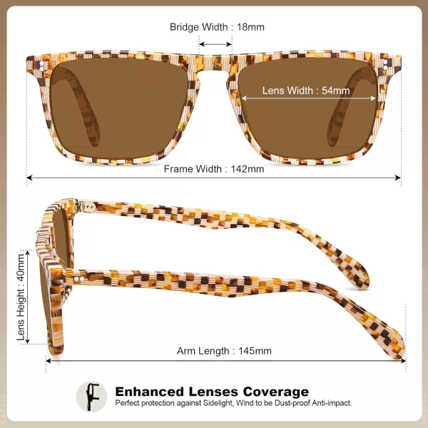 CARFIA Retro Polarized Sunglasses for Men UV Protection Handcrafted Acetate Frame Fashion Cool Sun Glasses CA5357282 Tortoise Frame Brown Lens