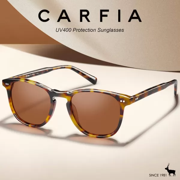 CARFIA Retro Polarized Sunglasses for Women Small and Medium Face UV Protection Handcrafted Acetate Frame Sunnies CA52852 Tortoise Frame Brown Lens