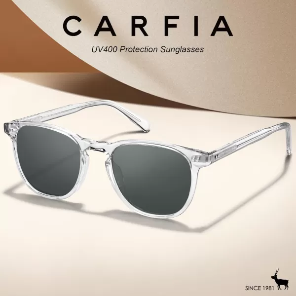 CARFIA Retro Polarized Sunglasses for Women Small and Medium Face UV Protection Handcrafted Acetate Frame Sunnies CA52856 Transparent Frame Grey Lens