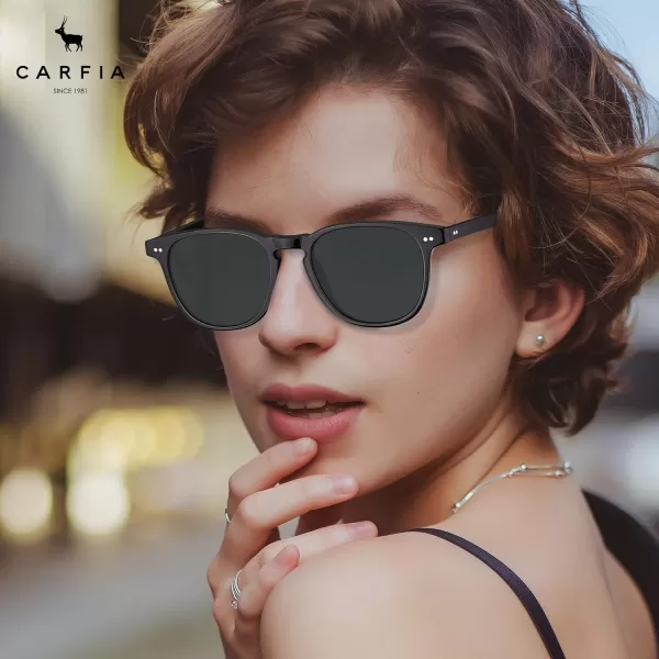 CARFIA Retro Polarized Sunglasses for Women Small and Medium Face UV Protection Handcrafted Acetate Frame Sunnies CA52859 Black Frame Grey Lens