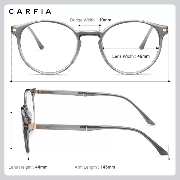 CARFIA Round Blue Light Glasses for Women Lightweight Cute Computer Gaming Glasses Blue Light Blocker Revo Lenses13 Clear Grey Frame Antiblue Lens
