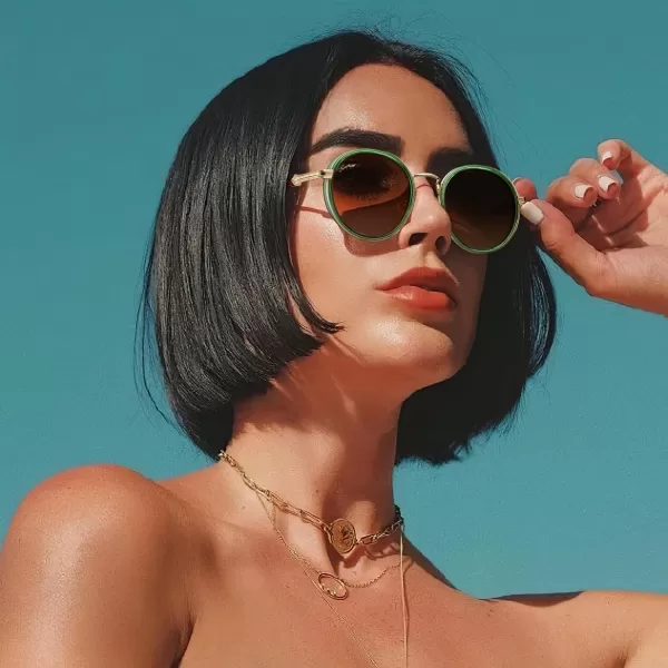 CARFIA Round Polarized Sunglasses for Women AcetateMetal Frame UV Protection Stylish Designer Eyewear CA19511 Translucent Green Frame  Gradual Brown Lens