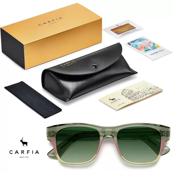 CARFIA Square Sunglasses for Men Women Polarized UV400 Protection Retro Stylish Unique Color Acetate Driving ShadesTwotones Frame Green Gradient Lens