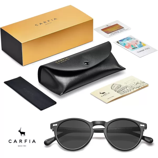 CARFIA Vintage Polarized Sunglasses for Men UV400 Protection Retro Fashion Eyewear Handcrafted Acetate Frame CA5288LR1 Grey Lens Black Frame Hexagonal Nail