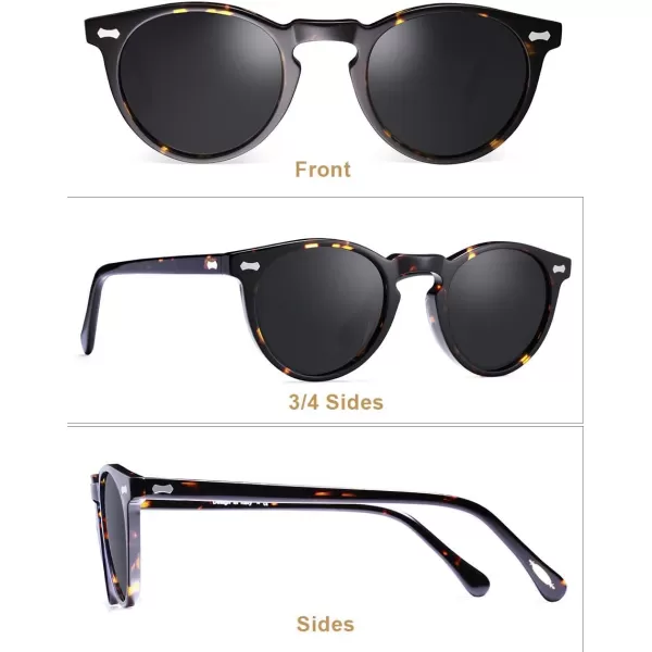 CARFIA Vintage Polarized Sunglasses for Men UV400 Protection Retro Fashion Eyewear Handcrafted Acetate Frame CA5288LR2 Grey Lens Tortoise Frame