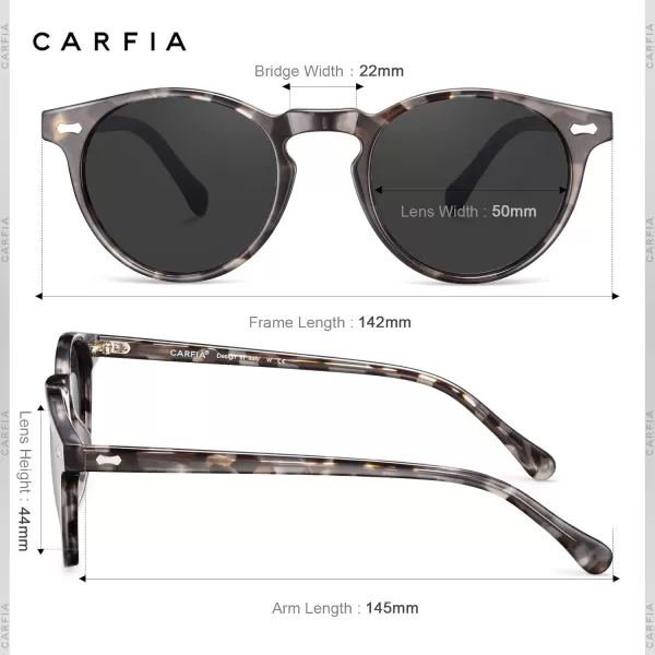 CARFIA Vintage Polarized Sunglasses for Men UV400 Protection Retro Fashion Eyewear Handcrafted Acetate Frame CA5288LR9 Grey Tortoise Frame Grey Lens