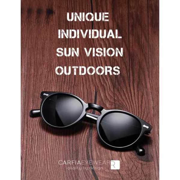 CARFIA Vintage Round Acetate Polarized Sunglasses for Women UV Protection CA52883 Grey Lens Black Frame