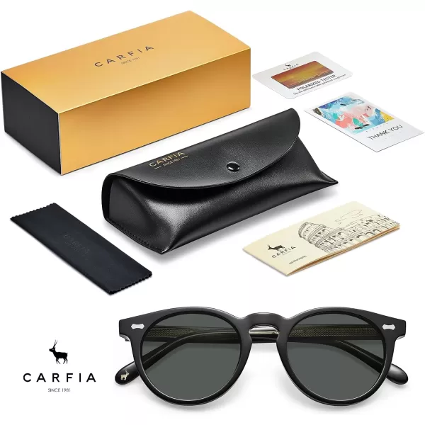 CARFIA Retro Acetate Polarized Sunglasses for Men UV Protection Vintage Round Frame Eyewear with Gold Filigree CA5506A Black Acetate Frame  Grey Lens