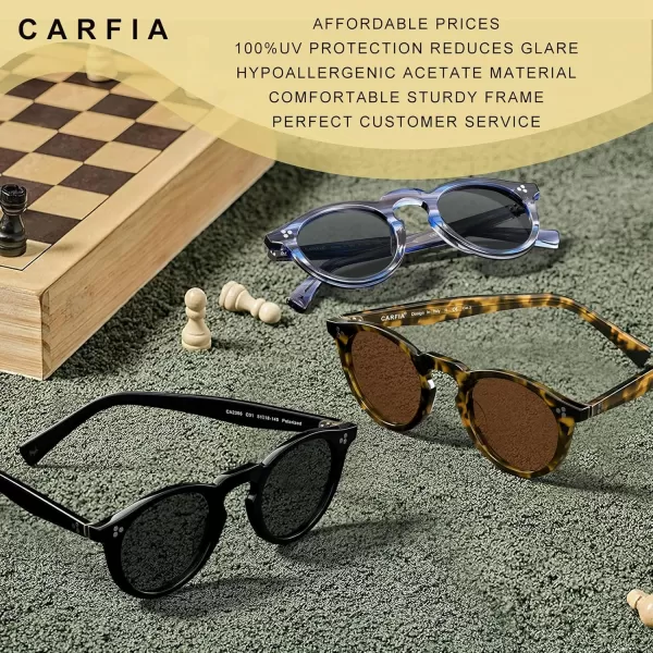 CARFIA Retro Mens Sunglasses Polarized UV400 Protection Small Round Acetate Italian Luxury Style Driving Shades6tortoise Frame Brown Lens