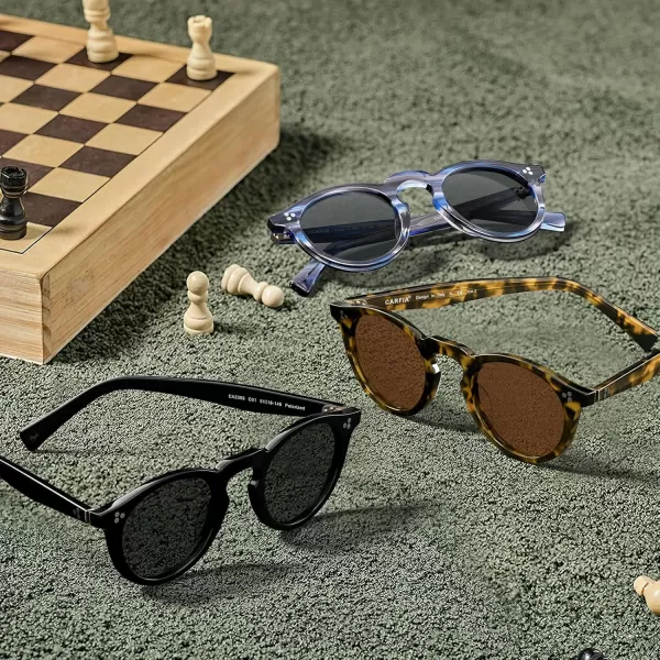 CARFIA Retro Mens Sunglasses Polarized UV400 Protection Small Round Acetate Italian Luxury Style Driving ShadesBlack Frame Gray Lens