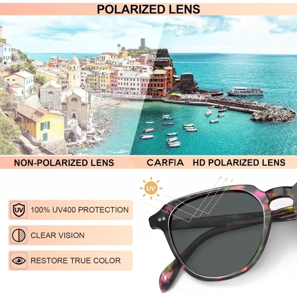 CARFIA Retro Sunglasses for Women Polarized Pantos Acetate Frame UV Protection Driving Shades3multicolor Frame Gray Lens