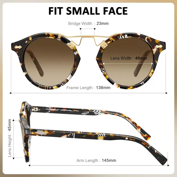 CARFIA Small Acetate Polarized Sunglasses for Women UV Protection Retro Double Bridge Eyewear Metal Brow Round Sunnies