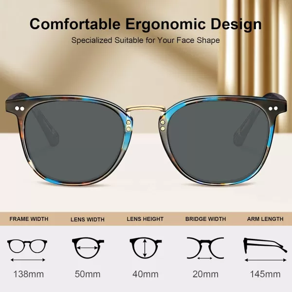 CARFIA Small Polarized Sunglasses for Women Handcrafted Acetate Frame Fashion Retro Sun Glasses CA50152 Blue Tortoise Frame Grey Lens