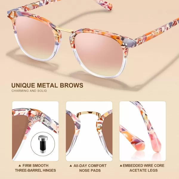 CARFIA Small Polarized Sunglasses for Women Handcrafted Acetate Frame Fashion Retro Sun Glasses CA50154 Pink Mirror