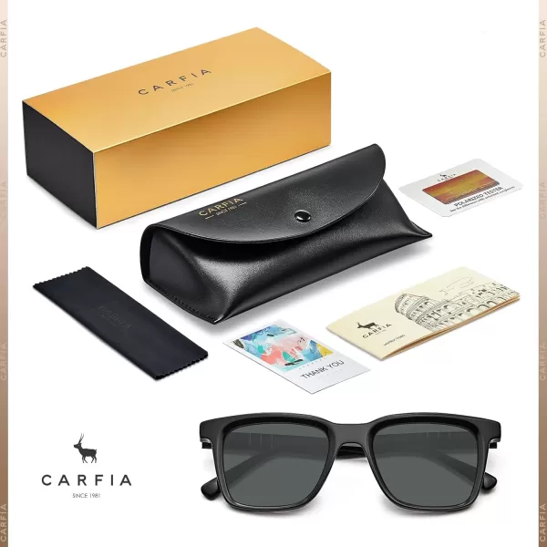 CARFIA Small Square Polarized Sunglasses for Men UV400 Protection Lightweight Retro Shades Driving Glasses3black Frame Gray Lenses