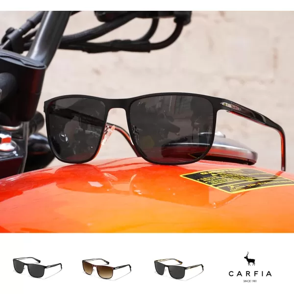 CARFIA Square Polarized Sunglasses for Men UV400 Protection Wide Metal Frame Driving Golf Glasses1black Frame Grey Lens