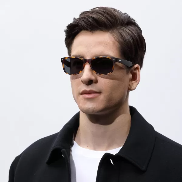 CARFIA Square Polarized Sunglasses for Men Women UV Protection Classic Retro Vintage TR90 Frame Outdoor Driving Sun GlassesTortoise Frame Black Lens