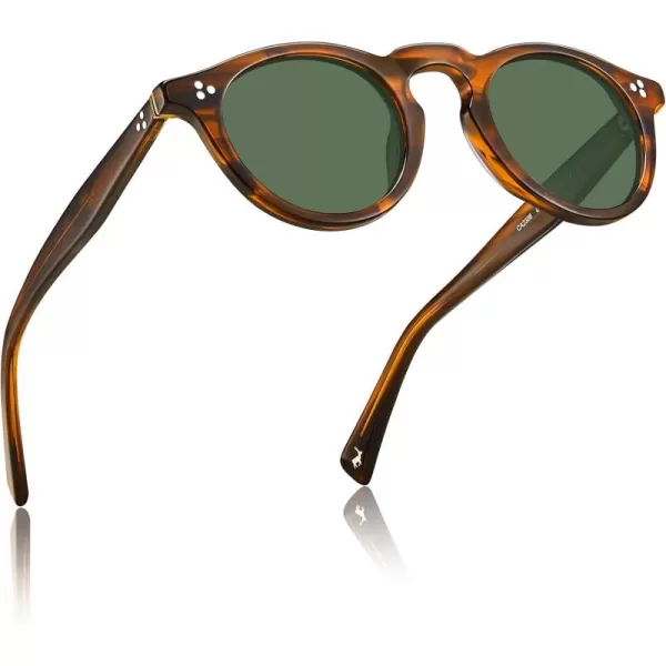 CARFIA Retro Mens Sunglasses Polarized UV400 Protection Small Round Acetate Italian Luxury Style Driving Shades1striped Frame Green Lens