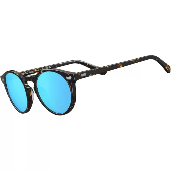 CARFIA Retro Round Polarized Sunglasses for Men Acetate Frame UV400 Driving Sun Glasses6 Tortoiseshell Frame Blue Mirror