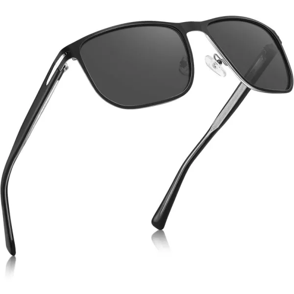 CARFIA Square Polarized Sunglasses for Men UV400 Protection Wide Metal Frame Driving Golf Glasses1black Frame Grey Lens