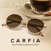 imageCARFIA Metal Acetate Polarized Sunglasses for Women UV400 Protection Retro Small Round AntiGlare Glasses Driving ShadesA Brown  White Checkered Frame  Brown Lens