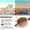 imageCARFIA Retro Acetate Polarized Sunglasses for Women UV400 Protection Small Round Frame Vintage Circle Shades CA5201D Matte Frosted Clear Frame Brown Lens