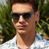 imageCARFIA Retro Polarized Mens Sunglasses for Womens UV400 Protection Acetate Square Fashion Broad Face Driving GlassesB3 Transparent Gray Frame Green Lens