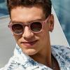 imageCARFIA Retro Polarized Mens Sunglasses for Womens UV400 Protection Acetate Square Fashion Broad Face Driving GlassesB5 Transparent Pink Frame Brown Lens