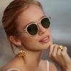 imageCARFIA Round Acetate Small Face Polarized Sunglasses for Women Fashion Retro Sun Glasses CA52663 Clear Tea Frame Green Lenses