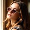 imageCARFIA Round Acetate Small Face Polarized Sunglasses for Women Fashion Retro Sun Glasses CA52664 Crystal Pink Frame Brown Gradient Lenses