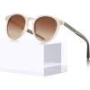 imageCARFIA Retro Acetate Polarized Sunglasses for Women UV400 Protection Small Round Frame Vintage Circle Shades CA5201D Matte Frosted Clear Frame Brown Lens