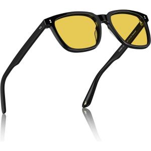 imageCARFIA Acetate Polarized Night Vision Glasses for Men Nighttime Yellow Lenses Safety Driving Sunglasses UV400 Protection2 Black Frame Yellow Lensnight Vision