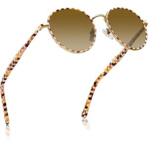 imageCARFIA Metal Acetate Polarized Sunglasses for Women UV400 Protection Retro Small Round AntiGlare Glasses Driving ShadesA Brown  White Checkered Frame  Brown Lens