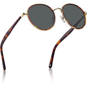 imageCARFIA Metal Acetate Polarized Sunglasses for Women UV400 Protection Retro Small Round AntiGlare Glasses Driving ShadesB Tortoise Acetate  Metal Frame  Grey Lens