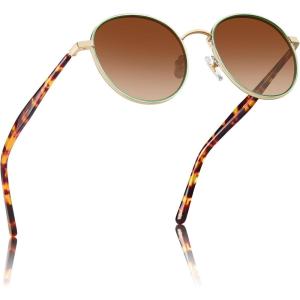 imageCARFIA Metal Acetate Polarized Sunglasses for Women UV400 Protection Retro Small Round AntiGlare Glasses Driving ShadesF Translucent Green Frame Frame  Gradual Brown Lens