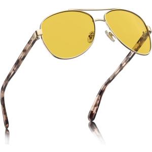 imageCARFIA Pilot Night Driving Glasses for Women Men Trendy Night Vision Goggles Reduce Glare Enhance Clarity for Safety CA3216Rose Gold Frame  Light Pink Tortoise Temple