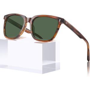 imageCARFIA Retro Acetate Polarized Sunglasses for Men UV400 Protection Driving Outdoor AntiGlare Sun Glasses CA5354WSB Striped Tea Frame  Green Lenses