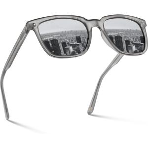 imageCARFIA Retro Acetate Polarized Sunglasses for Men UV400 Protection Driving Outdoor AntiGlare Sun Glasses CA5354WSE Matte Clear Gray Frame  Silver Mirrored Lenses