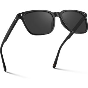 imageCARFIA Retro Acetate Polarized Sunglasses for Men UV400 Protection Driving Outdoor AntiGlare Sun Glasses CA5354WSF Matte Black Frame  Grey Lenses
