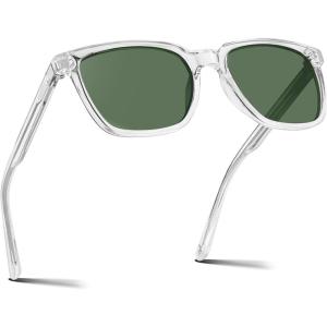 imageCARFIA Retro Acetate Polarized Sunglasses for Men UV400 Protection Driving Outdoor AntiGlare Sun Glasses CA5354WSH Transparent Frame  Green Lenses