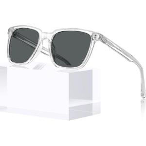 imageCARFIA Retro Acetate Polarized Sunglasses for Men UV400 Protection Driving Outdoor AntiGlare Sun Glasses CA5354WSK Transparent Frame  Grey Lenses