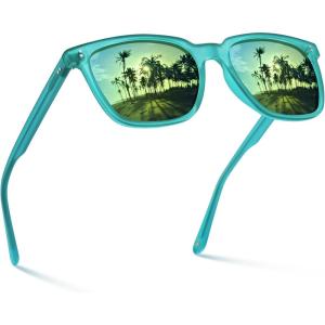imageCARFIA Retro Acetate Polarized Sunglasses for Men UV400 Protection Driving Outdoor AntiGlare Sun Glasses CA5354WSP Matte Green Frame  Green Mirrored Lenses