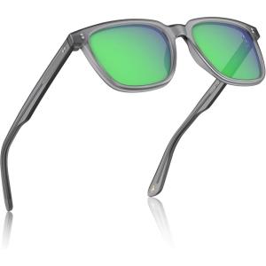 imageCARFIA Retro Acetate Polarized Sunglasses for Men UV400 Protection Driving Outdoor AntiGlare Sun Glasses CA5354WSW Matte Transparent Gray Frame Green Lenses