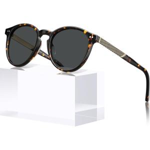 imageCARFIA Retro Acetate Polarized Sunglasses for Women UV400 Protection Small Round Frame Vintage Circle Shades CA5201B Tortoiseshell Frame Gray Lens