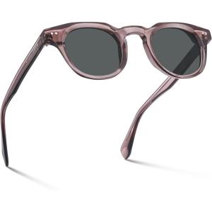 imageCARFIA Retro Polarized Mens Sunglasses for Womens UV400 Protection Acetate Square Fashion Broad Face Driving GlassesB1 Transparent Brown Frame Grey Lens