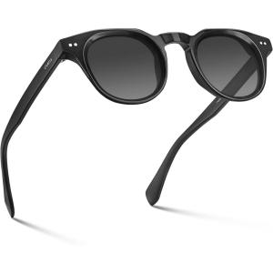 imageCARFIA Retro Polarized Mens Sunglasses for Womens UV400 Protection Acetate Square Fashion Broad Face Driving GlassesB2 Black Frame Grey Lens