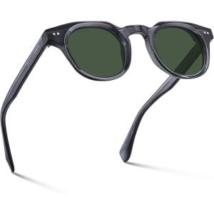 imageCARFIA Retro Polarized Mens Sunglasses for Womens UV400 Protection Acetate Square Fashion Broad Face Driving GlassesB3 Transparent Gray Frame Green Lens